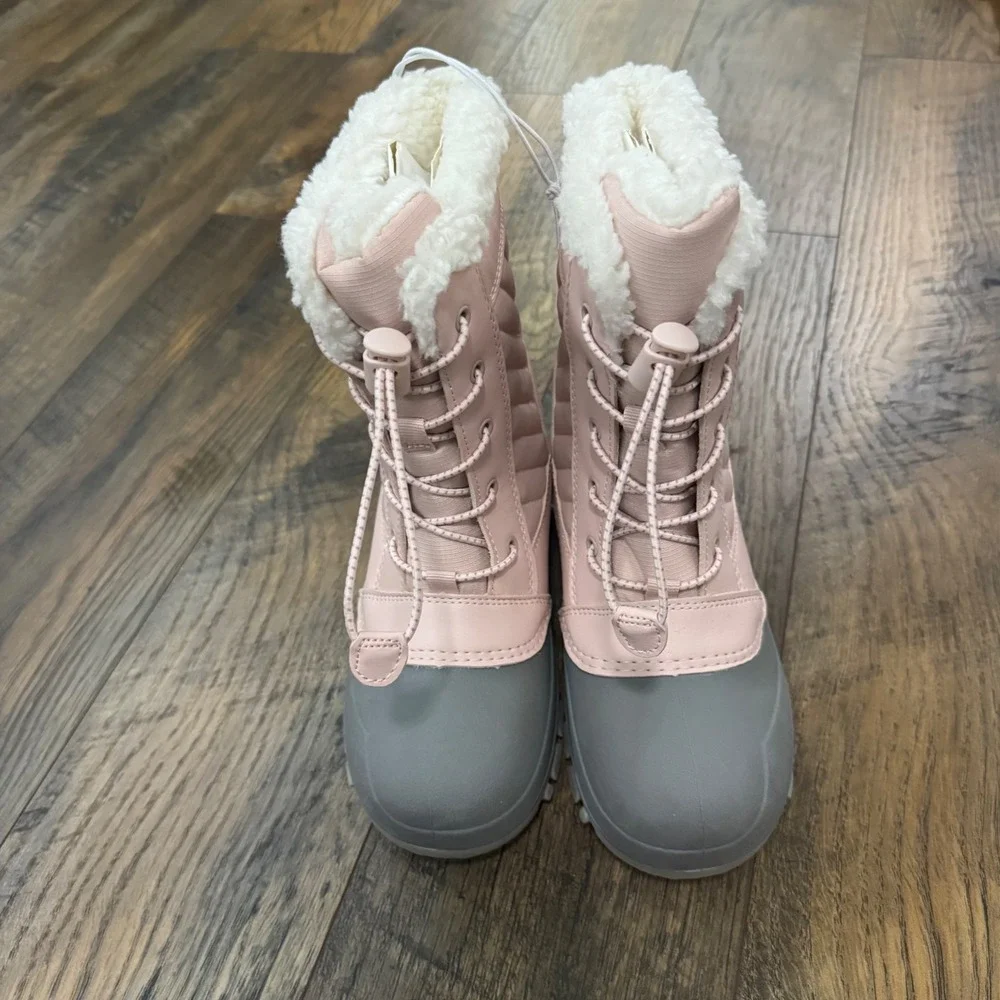 All In Motion Girls‎ 2 Pink Waterproof Snow Boots Coquette Fairy Faux Fur NWT